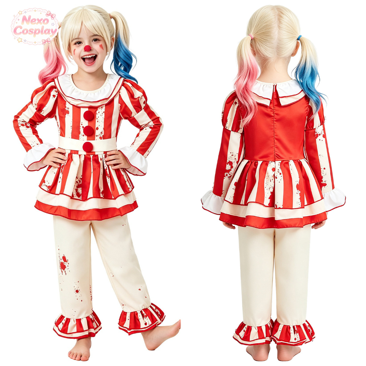 Kids Cosplay Anime - Kids Red White Striped Horror Clown